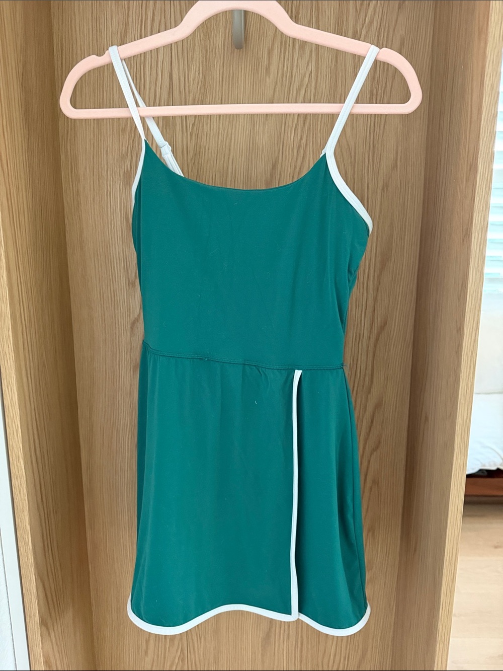 Green A-Line Slip Dress with White Trim